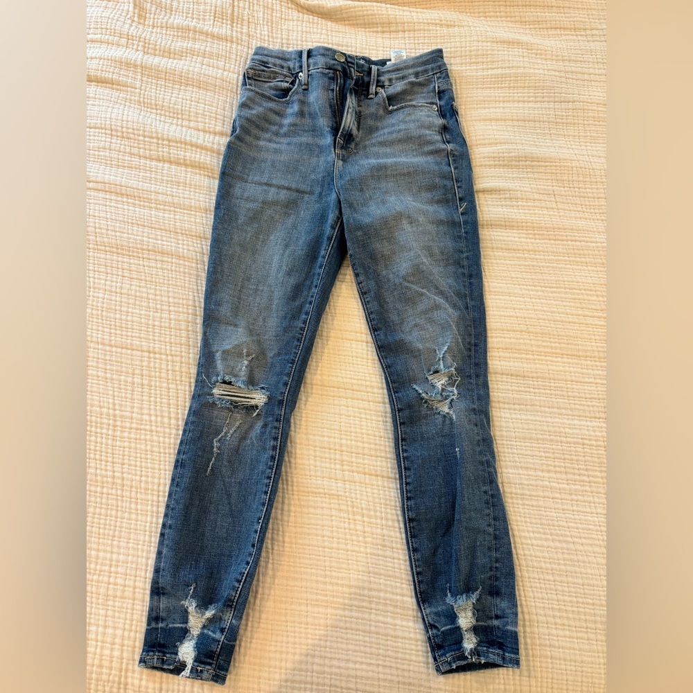 Light wash, distressed Good American jeans